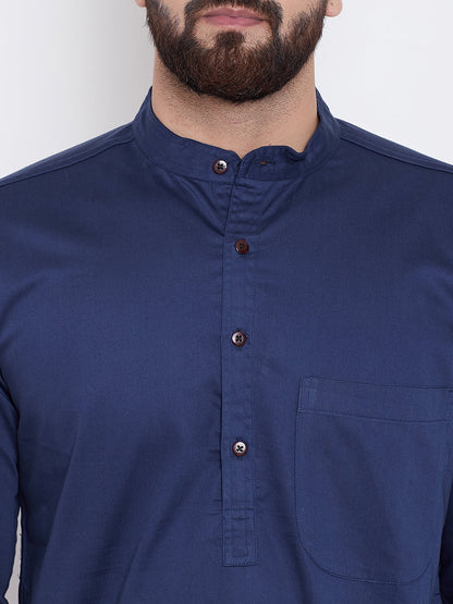 Men's Navy Blue Cotton Kurta