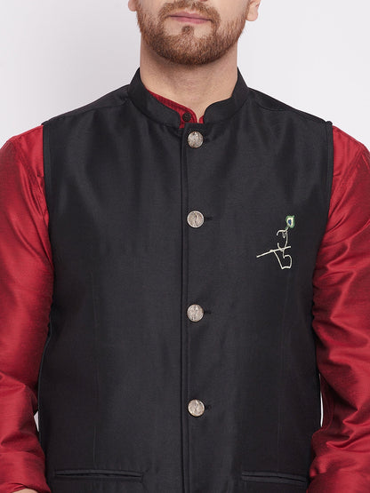 Men's Nehru Jacket With Embroided Insignia Of Lord Krishn