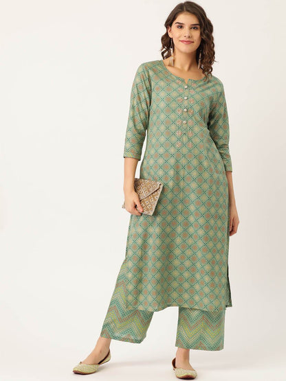 Women's Cotton Printed Embroidered Suit Set