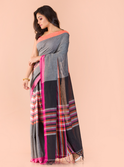 Women's Grey handwoven cotton saree