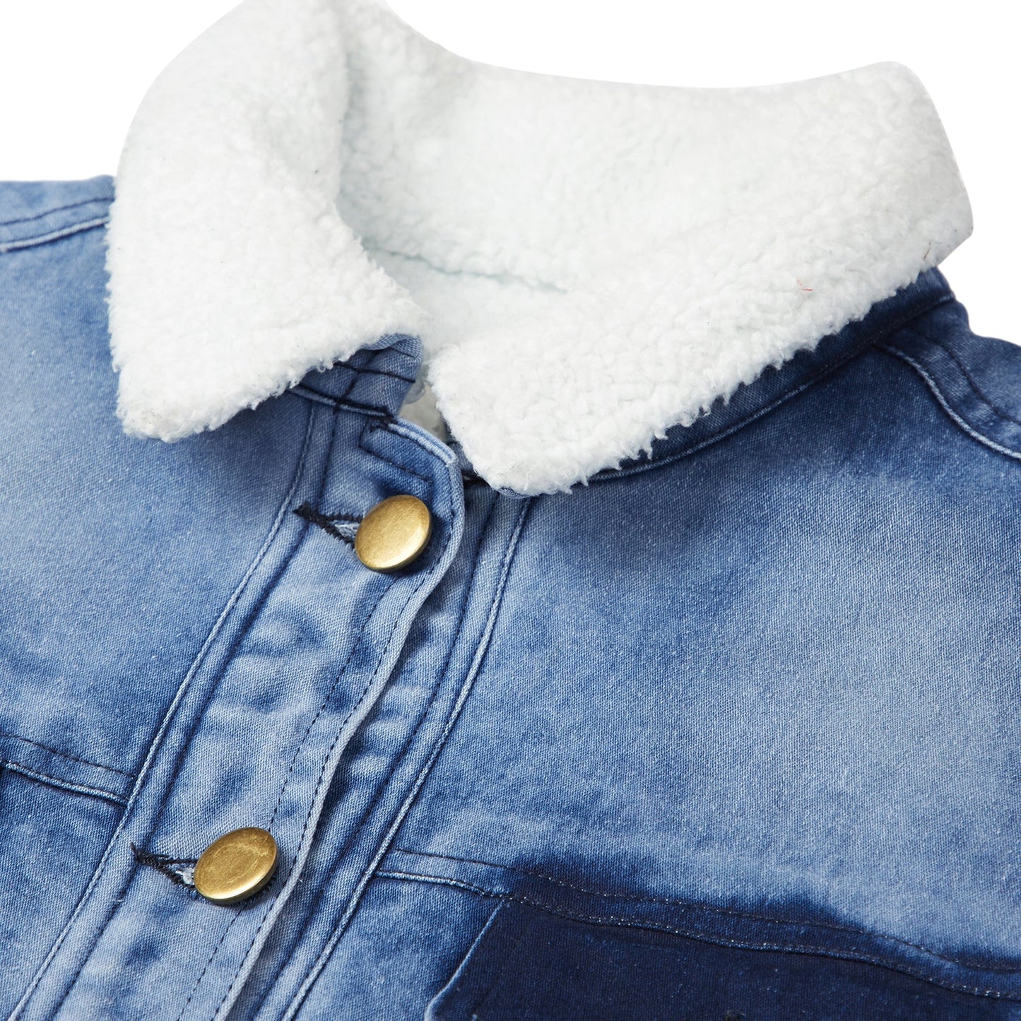 Women's Denim Jacket with Soft Warm Faux Fur Lining inside & Washed Pocket effect