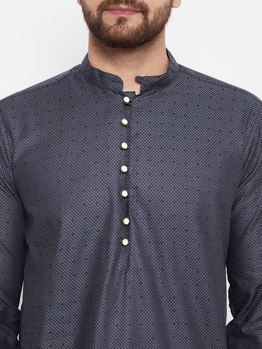 Men's Woven Design Blue Straight Kurta2