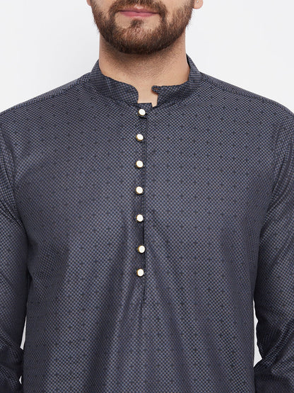 Men's Woven Design Blue Straight Kurta2