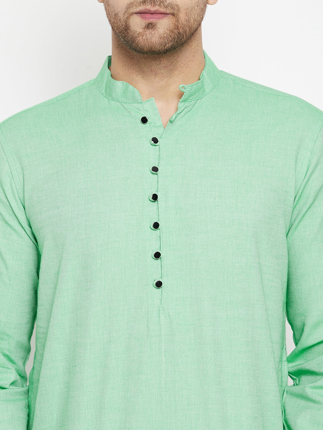 Men's Green Color Long Kurta with Band Collar
