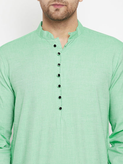 Men's Green Color Long Kurta with Band Collar