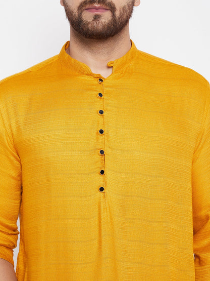 Men's Woven Design Yellow Straight Kurta