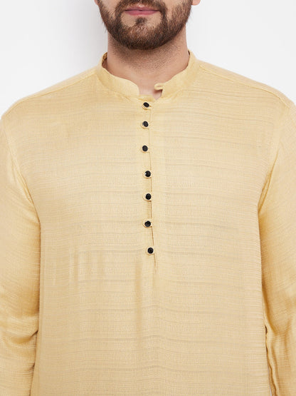 Men's Woven Design Gold Straight  Kurta1