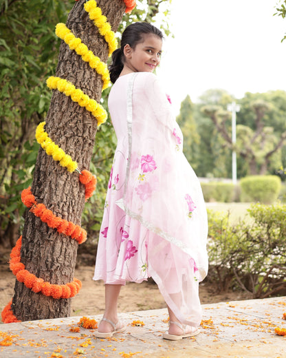 Girl's Dandelion Pink Muslin Silk Handcrafted Suit Set
