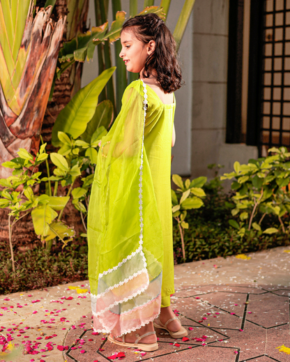Girl's Gossamer Garden Green Muslin Suit Set