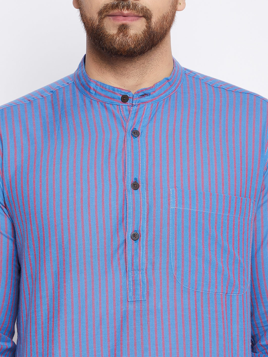 Men's Cotton Striped Blue Kurta