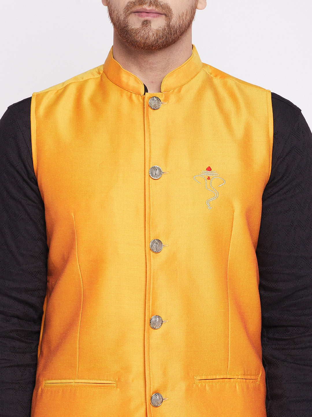 Men's Nehru Jacket With Embroided Insignia Of Lord Ganesh