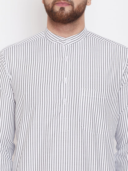 Men's Cotton White Striped Kurta