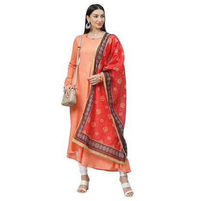 Women's Pink Cotton Solid Full Sleeve Round Neck Casual Anarkali Kurta With Dupatta