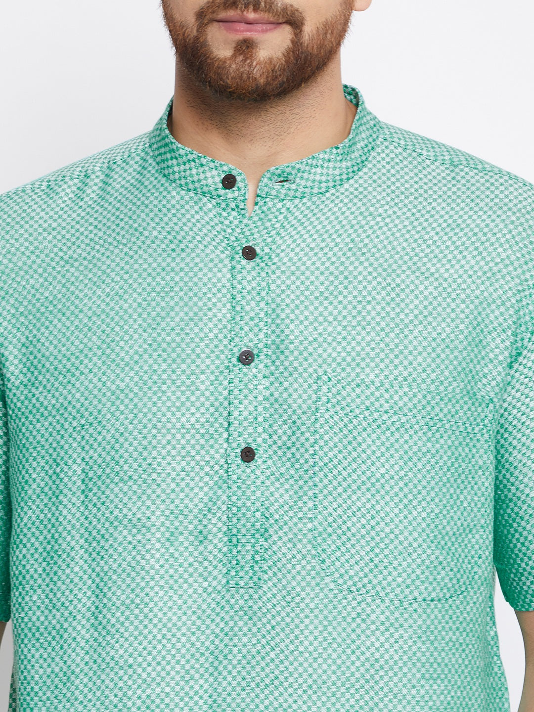 Men's Cotton Striped Green Kurta