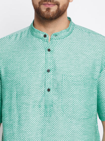 Men's Cotton Striped Green Kurta
