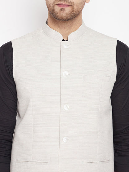 Men's Cream Color Woven Nehru Jacket