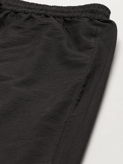 Women's Black Solid Schiffli Straight Cotton Palazzos
