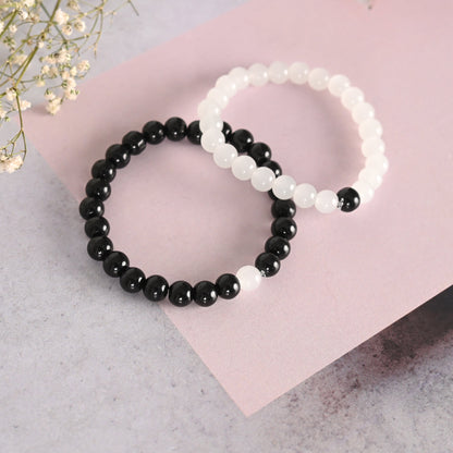 Unisex White & Black Marbel Crystal Elasticated Bracelet