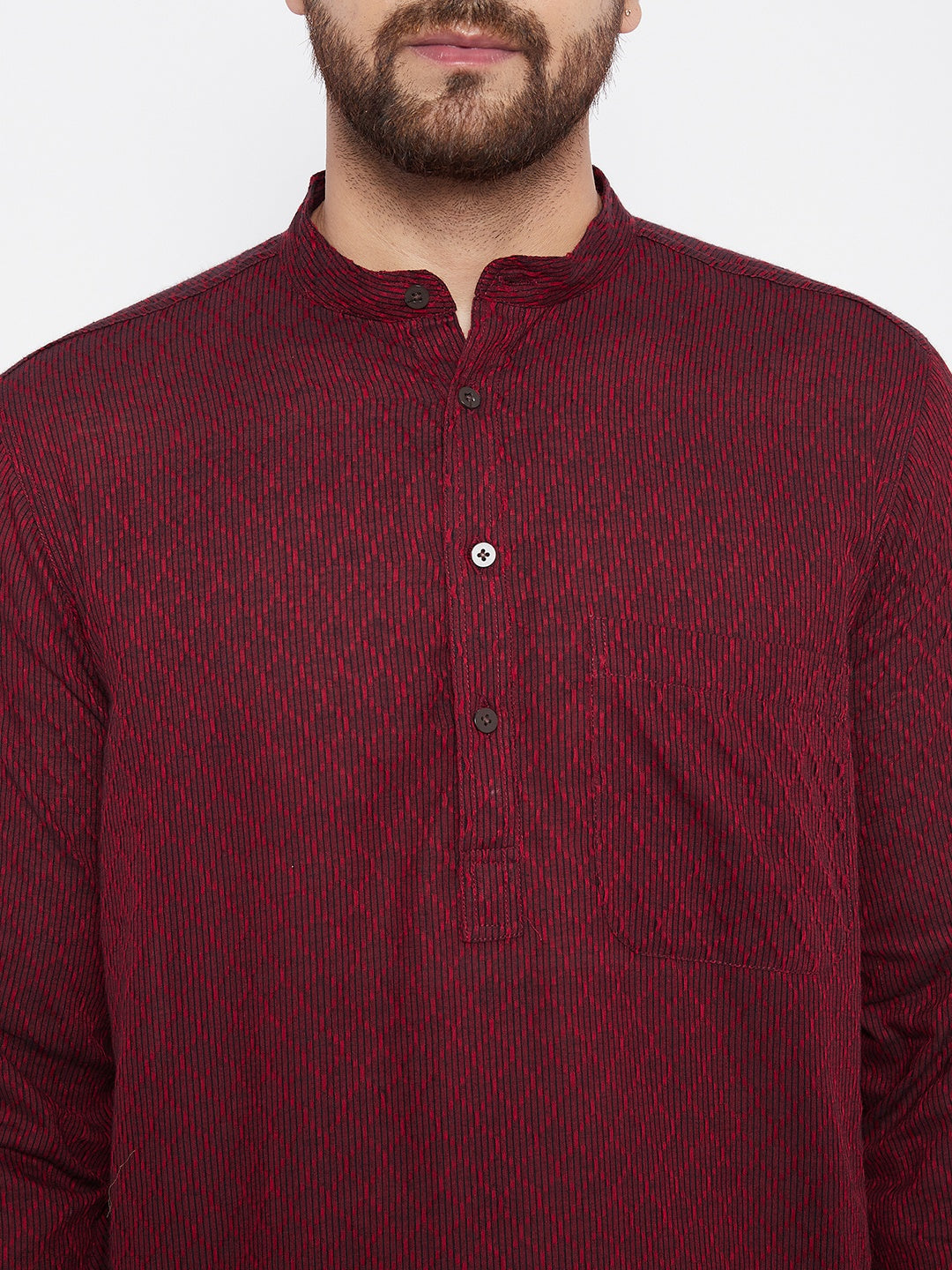 Men's Cotton Maroon Straight  Kurta