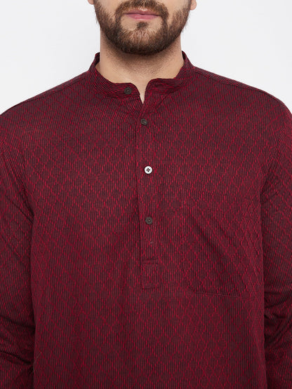 Men's Cotton Maroon Straight  Kurta