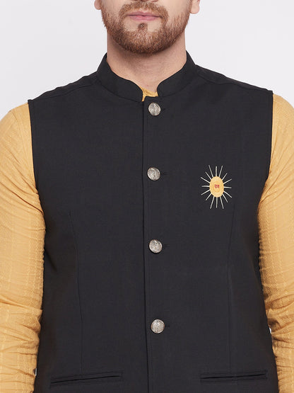 Men Black Nehru Jacket by Even App