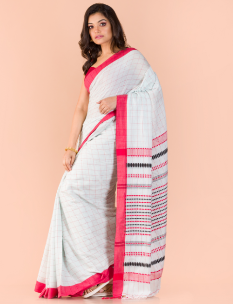 Women's Off white handwoven cotton saree