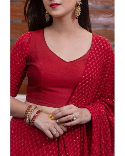 Women's Red Thread Work Lehenga Choli