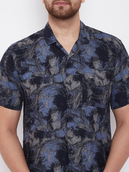 Men's Navy Blue Summer Cuban Collar Shirt