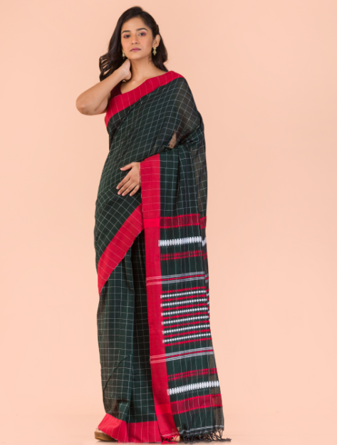 Women's Black handwoven cotton saree