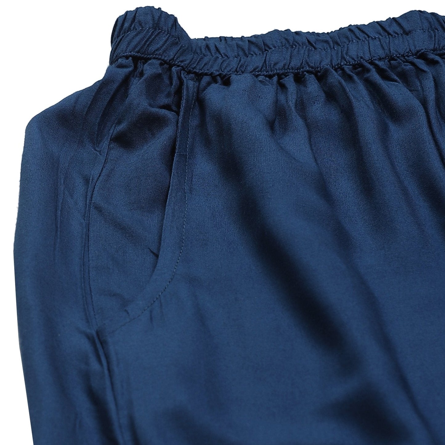 Women's Blue Cotton Solid Casual Trouser
