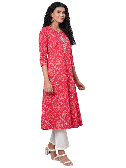 Women Red Printed Cotton Kurta & Pant Set by Myshka (