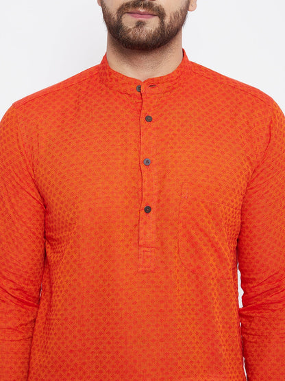 Men's Cotton Orange Straight Kurta