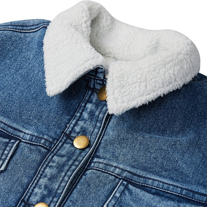 Women's Denim Jacket with Soft Warm Faux Fur Lining inside -Blue