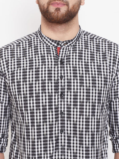 Men's Black and White Striped Nehru Kurta