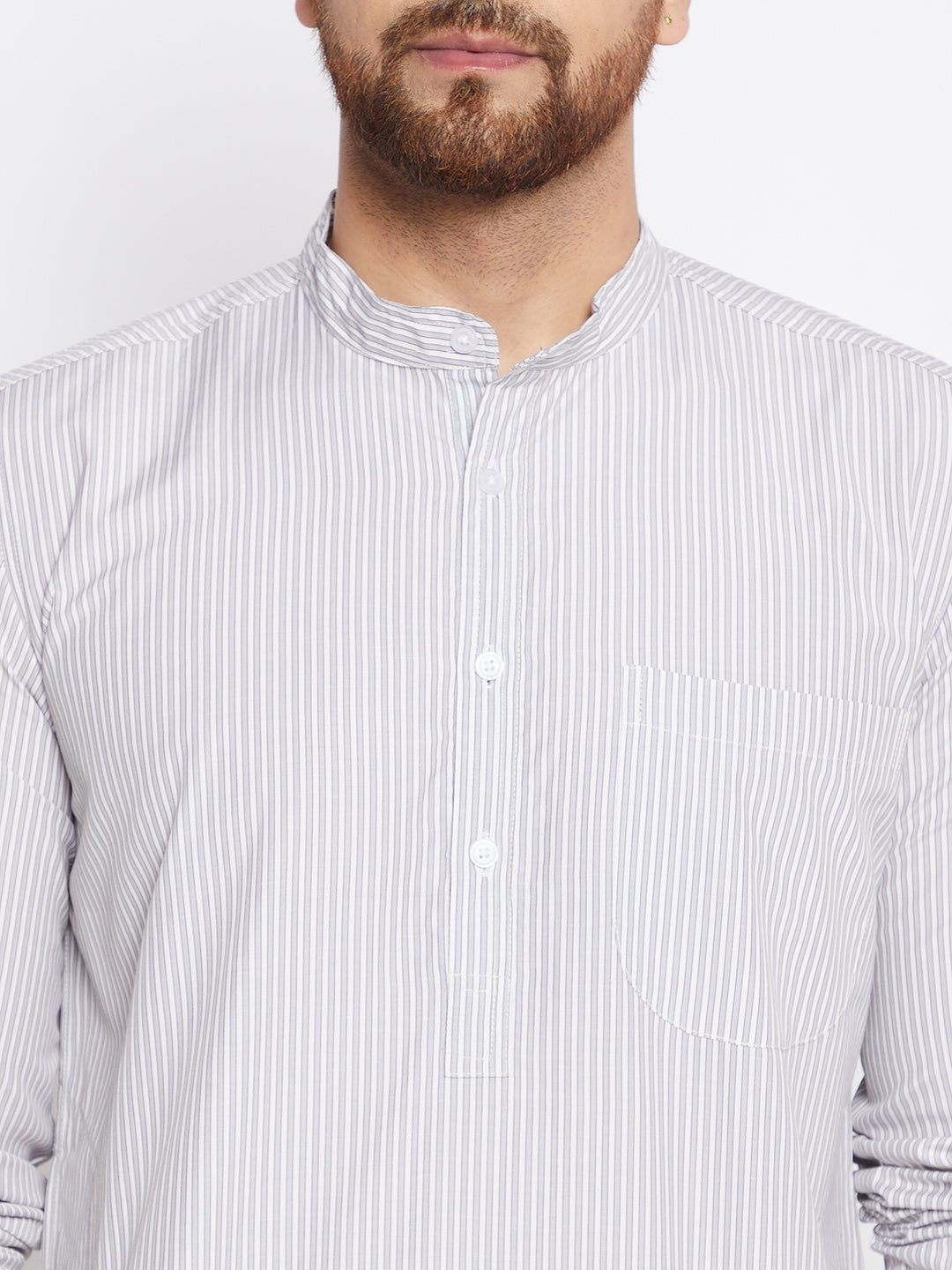 Men's Cotton Striped Grey Kurta