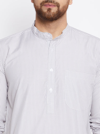 Men's Cotton Striped Grey Kurta