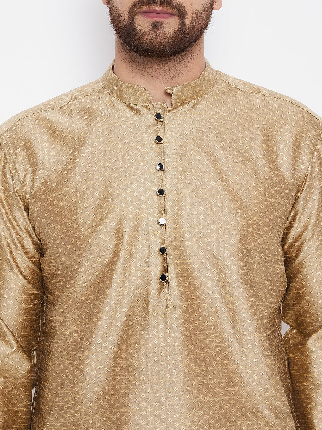 Men's Woven Design Gold Straight  Kurta