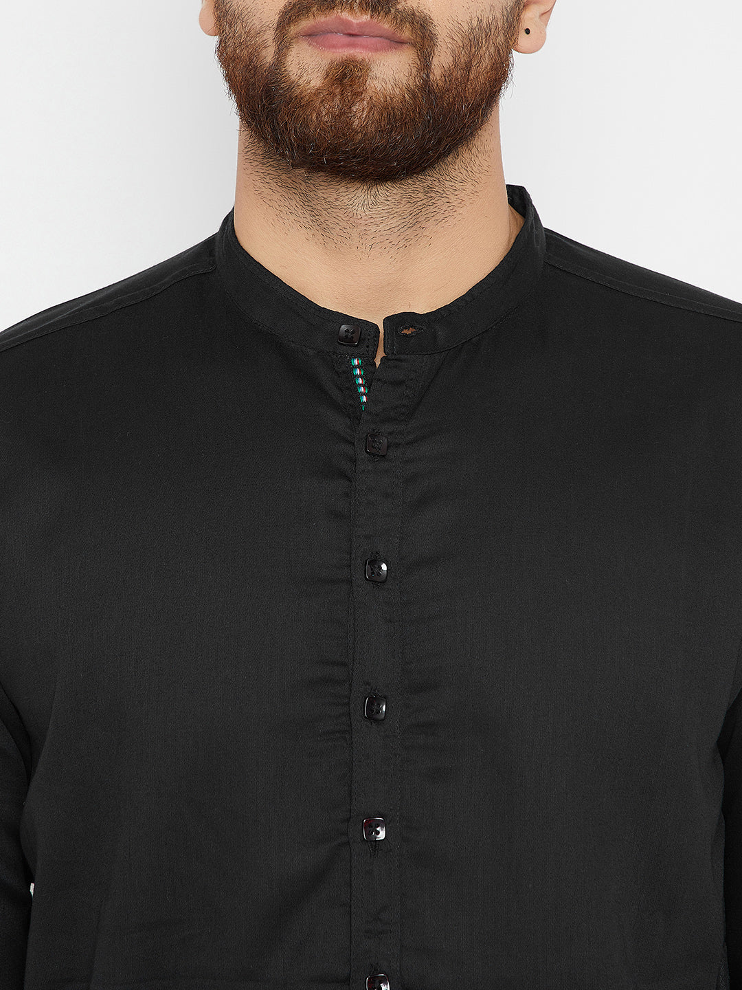 Men's Black Cotton Solid Shirt Kurta