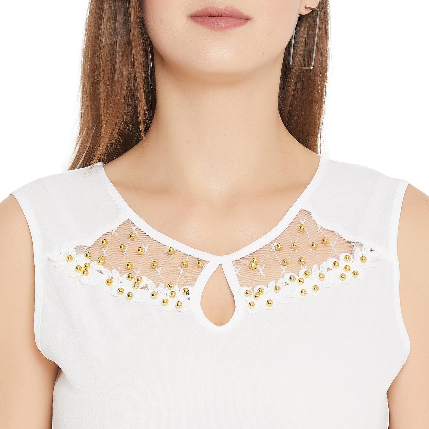 Women's Embellished Self Design Round Neck