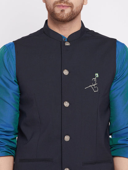 Men's Nehru Jacket With Embroided Insignia Of Lord Krishn