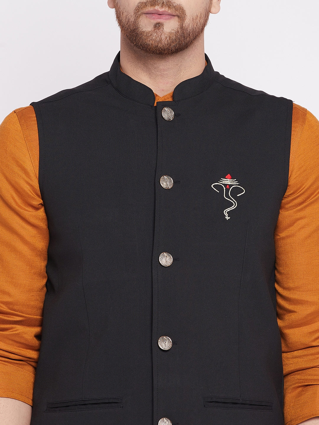 Men's Nehru Jacket With Embroided Insignia Of Lord Ganesh