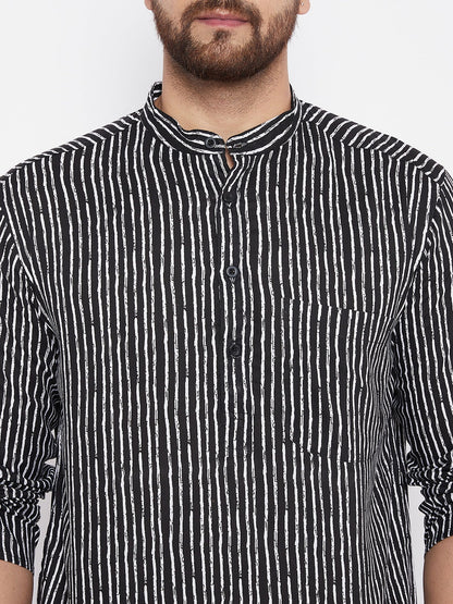 Men's Printed Striped Straight Kurta