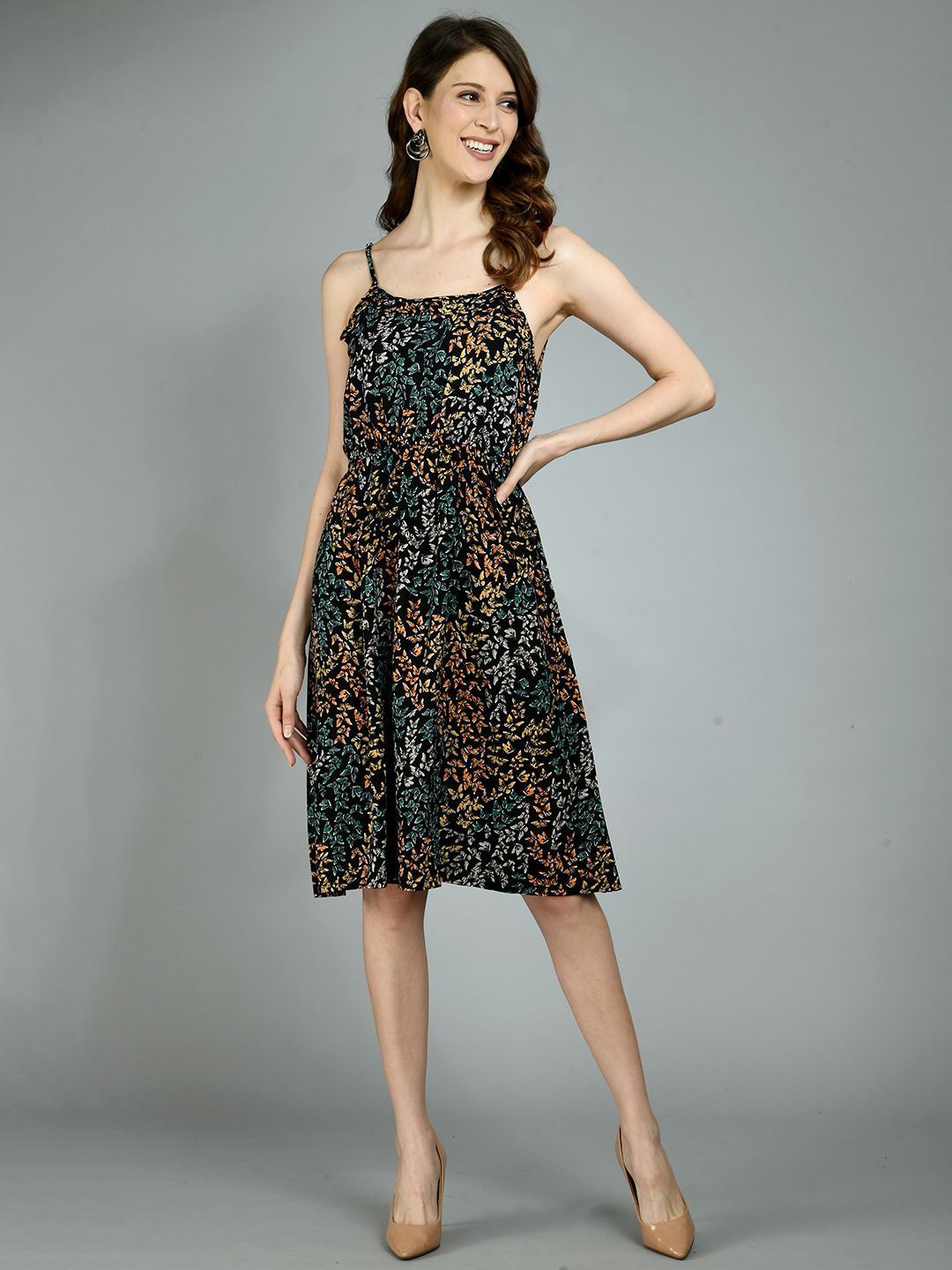 Women's Multi Rayon Printed Sleeveless Square Casual Dress