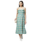 Women's Blue Cotton Printed Sleeveless Srep Neck Casual Dress