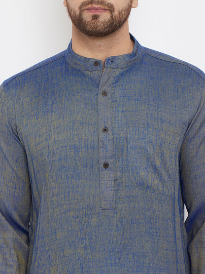 Men's Blue Chambray Cotton Kurta