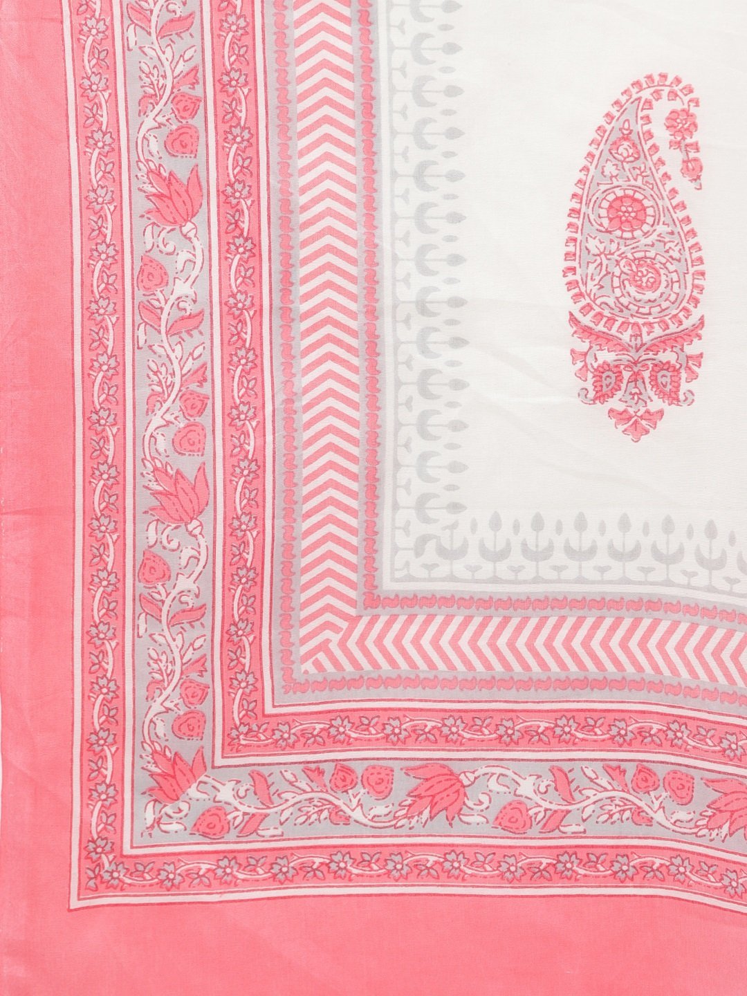 Women's Pink Printed 3/4 Sleeve Cotton Square Neck Kurta Pant & Dupatta Set