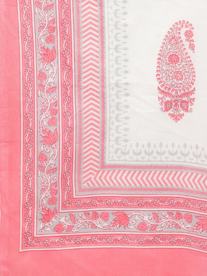 Women's Pink Printed 3/4 Sleeve Cotton Square Neck Kurta Pant & Dupatta Set