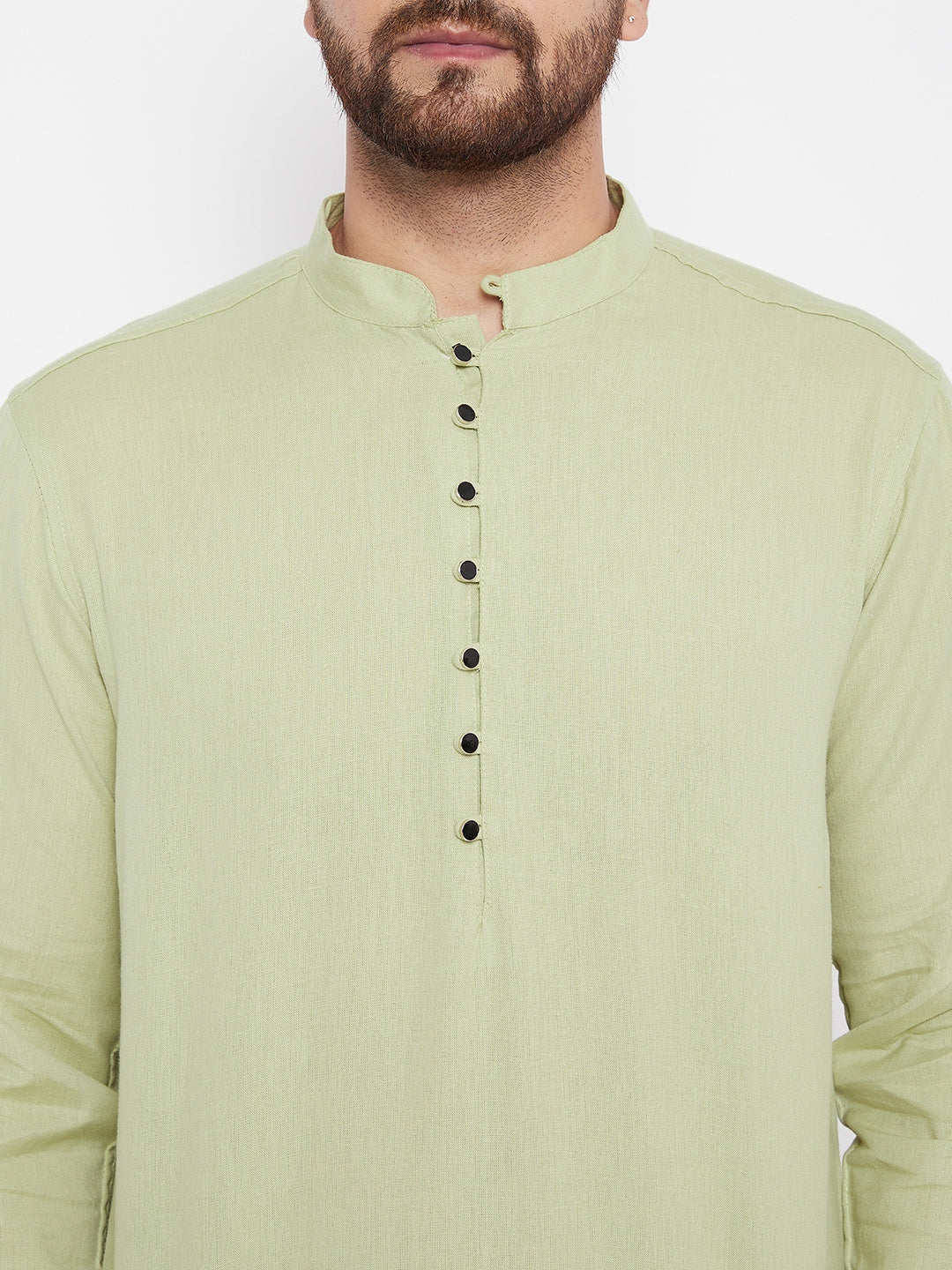 Men's Solid Green Linen Kurta