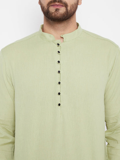 Men's Solid Green Linen Kurta