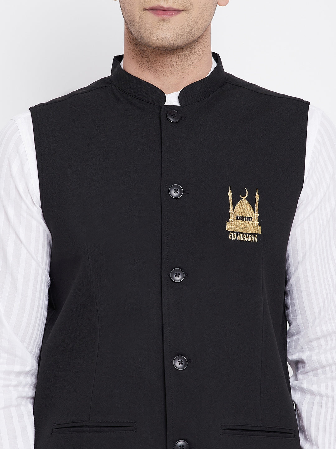 Men's White Kurta Sets with Eid Insignia Jackets (2PC